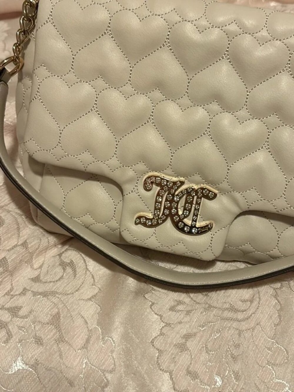 NWT Juicy Couture Bling Heart Embodied Cream/Beige Handbag‎ - Picture 6 of 7